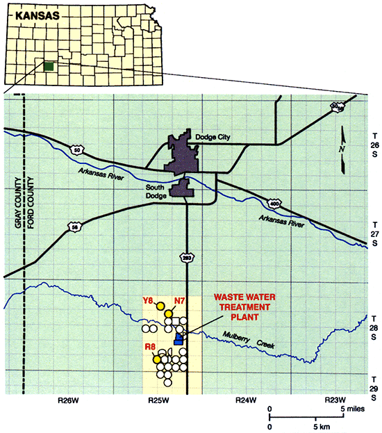 Wastewater treatment plant located south of Dodge City in southwest Kansas.