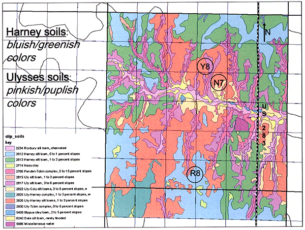 Map of soils in Ford County at study sites.