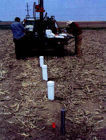 Multi-level suction lysimeters (covered with white PVC pipe) and neutron access tube.