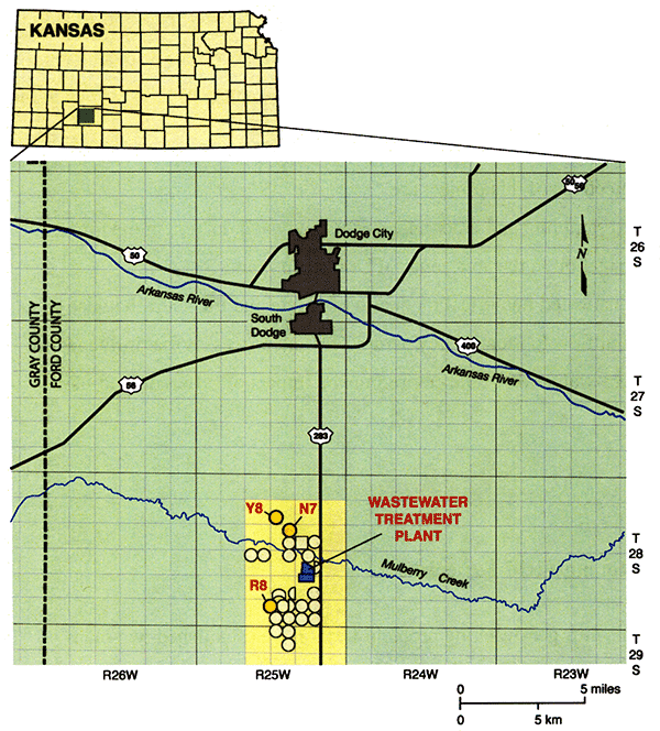 Dodge City is in Ford County, southwest Kansas; study area is around 8 miles south of the city.