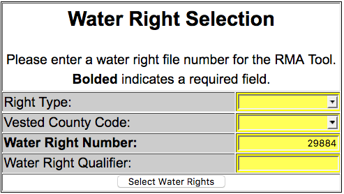 Dialog box for appropriated water right query.