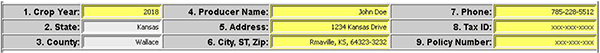 Example of data fields 1 to 9.