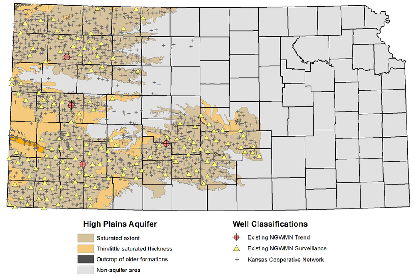 Kansas cooperative network and participating 2016 High Plains Aquifer NGWMN sites.