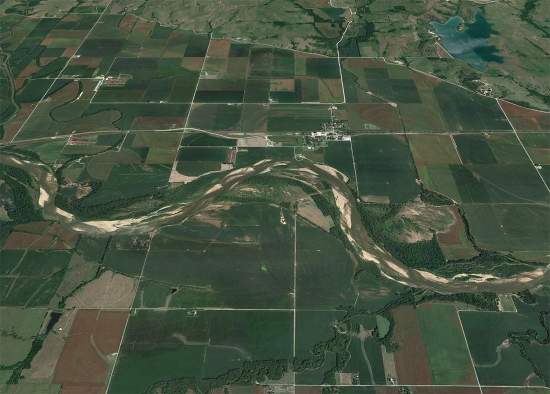Google Earth view of Kansas River valley looking toward Belvue, Pottawatomie County.