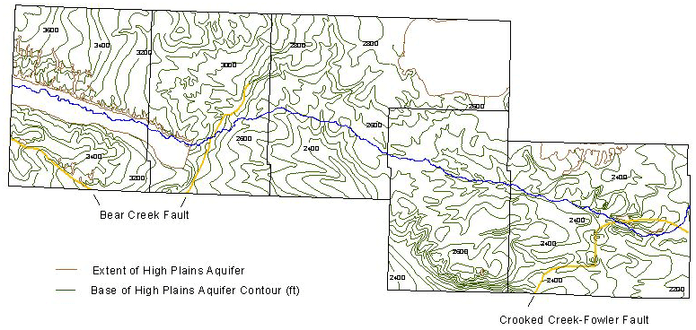 Configuration of the base of the High Plains aquifer in the Upper Arkansas River Corridor study area.