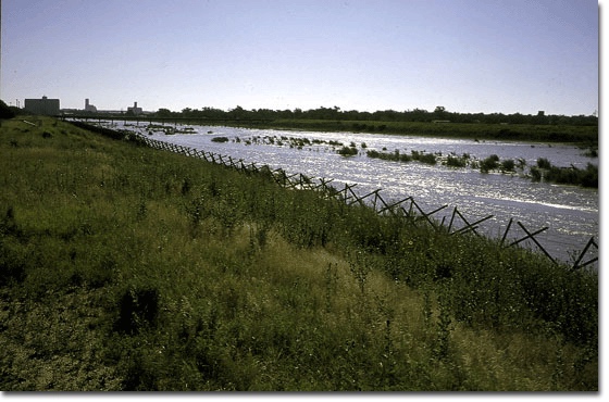 High river flow at Dodge City.