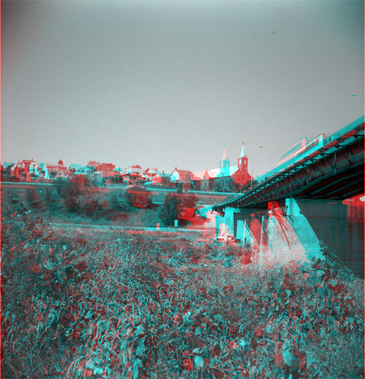 highway bridge across Kansas River, Strawberry Hill church in background