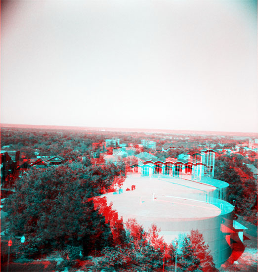 Ecumenical Christian Ministries building and city waqter tanks, University of Kansas