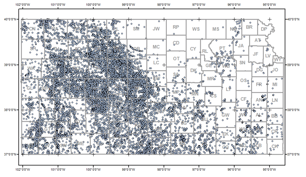 map showing LAS files available in Kansas