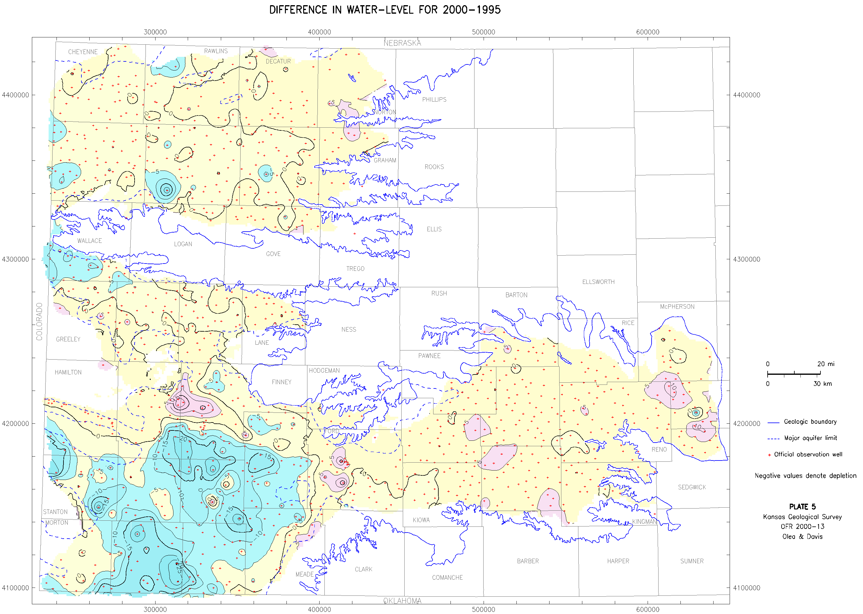 Difference in Water Level, 2000-1995