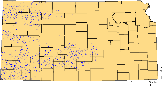 map of Kansas showing annually measured wells