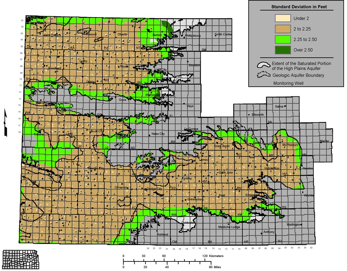 Largest deviations are on boundary of High Plains aquifer.