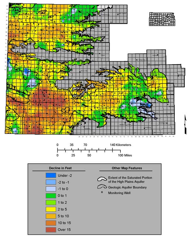 Declines highest in southern Finney, Kearney, Hamilton-Stanton border, southern Stevens.