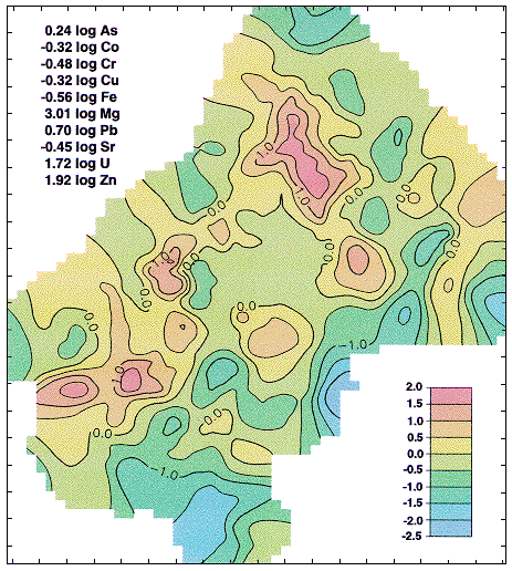 contour map showing principal component 2 scores