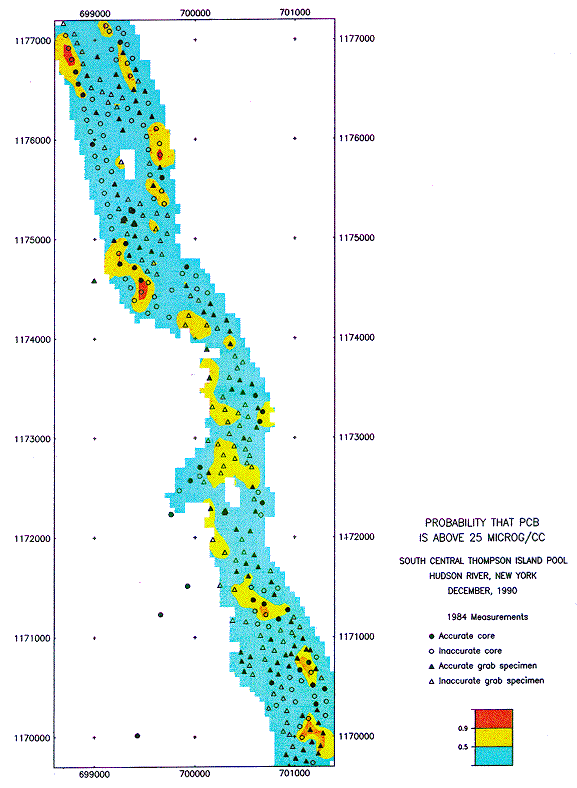 color map showing probability of concentration exceeding 25