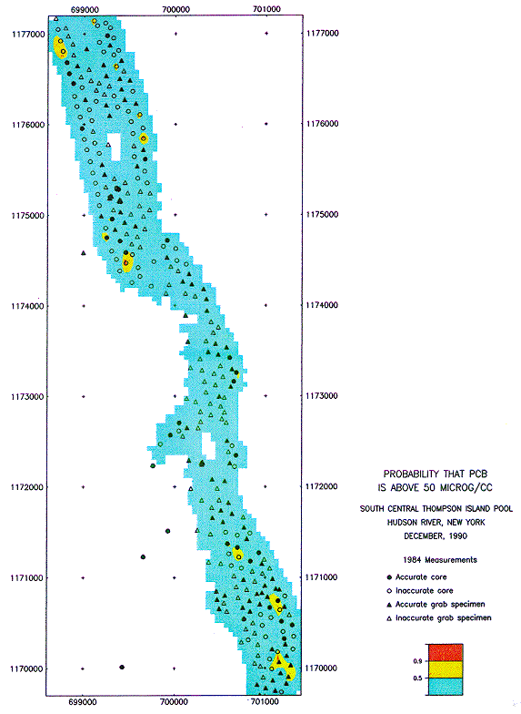 color map showing probability of concentration exceeding 50