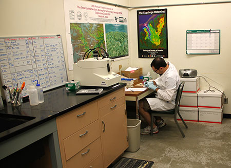 Researcher in sample preparation area.