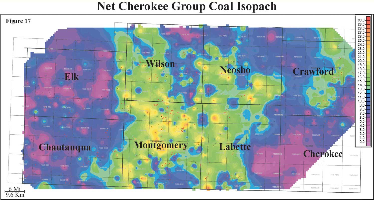 color isopach map of Net Coal Thickness