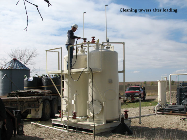 Towers being hosed off after loading is finished.