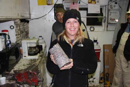 Aimee holding granite core.