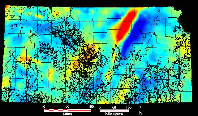 Smaller gravity map of Kansas