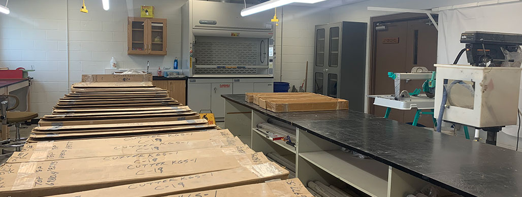 Photo of the core laboratory and layout room at the Kansas Geological Survey.