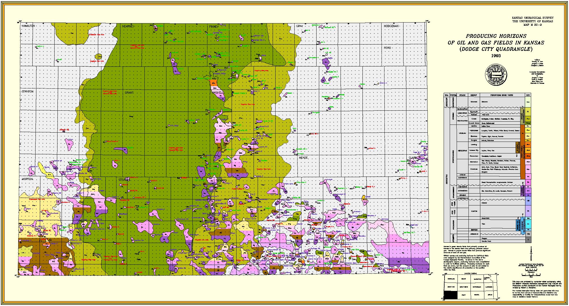 Dodge City quadrangle oil and gas fields