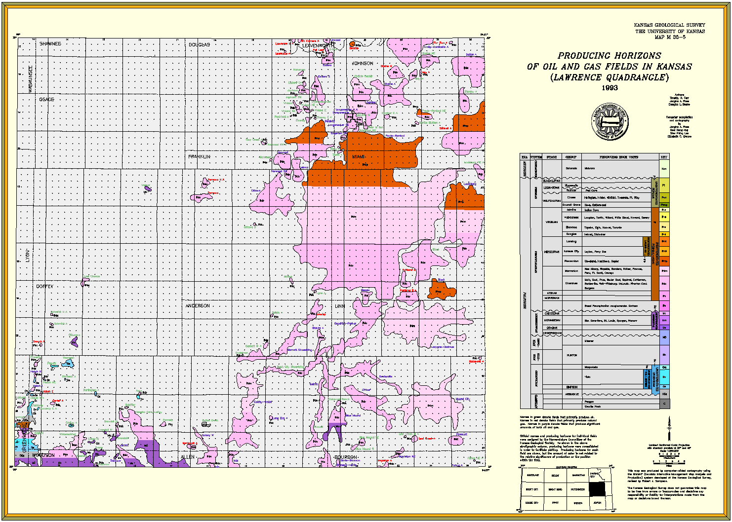 Lawrence quadrangle oil and gas fields