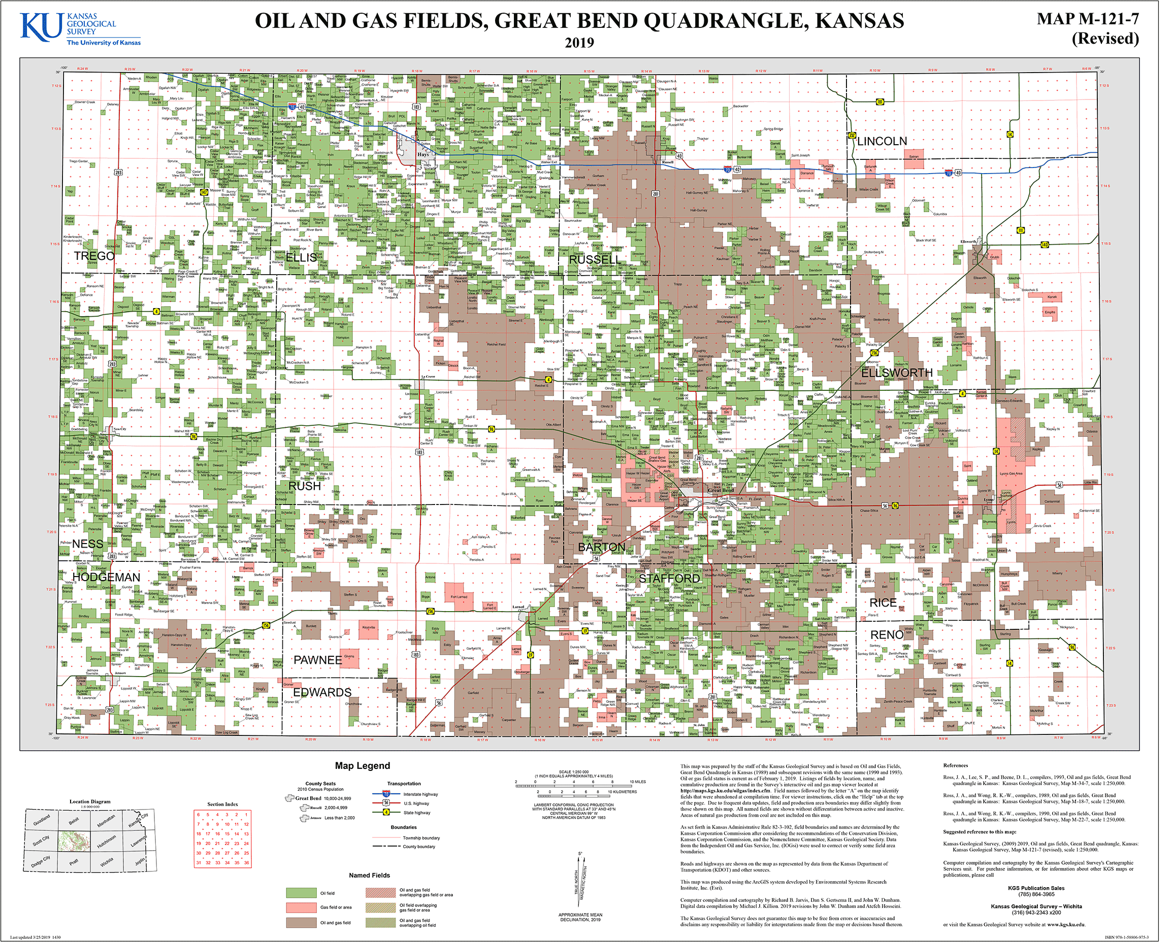 Great Bend quadrangle oil and gas fields