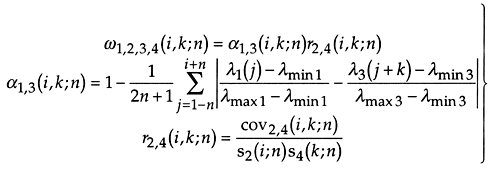 Equations for omega, alpha, and the correlation coefficient.