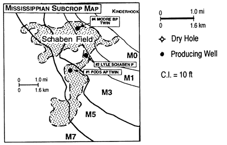 Subcrop map of Mississippian in Schaben field area.