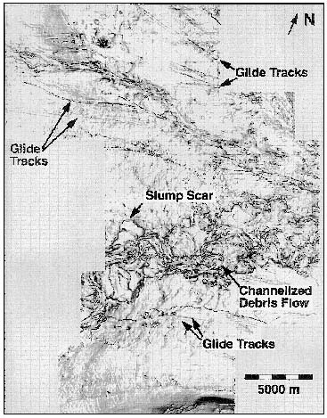 debris flow features can be interpreted on coherence slice