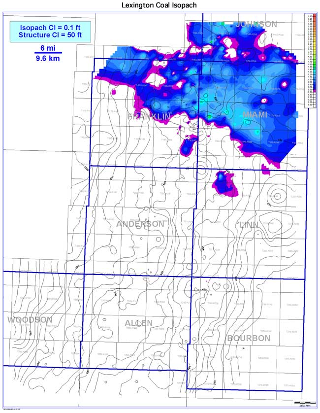 color isopach map of Lexington Coal