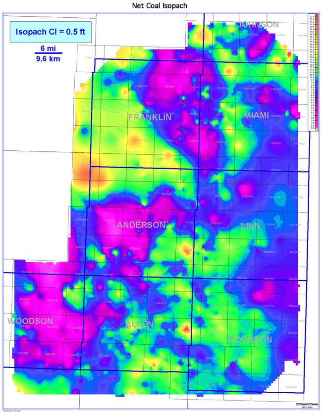 color isopach map of Net Coal