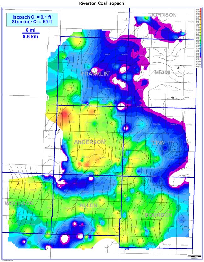 color isopach map of Riverton Coal