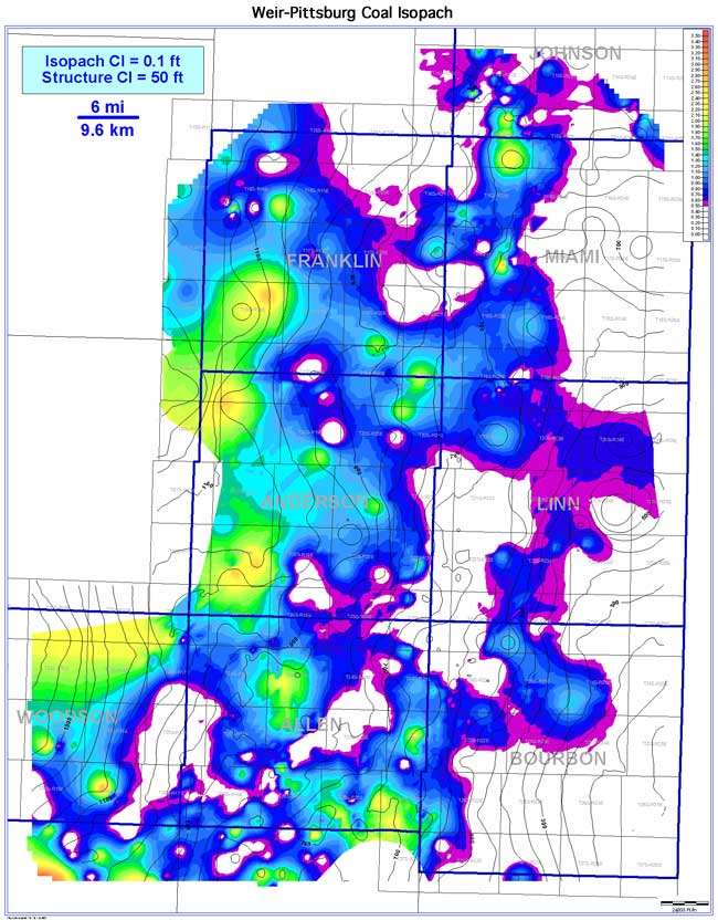 color isopach map of Weir-Pittsburg Coal