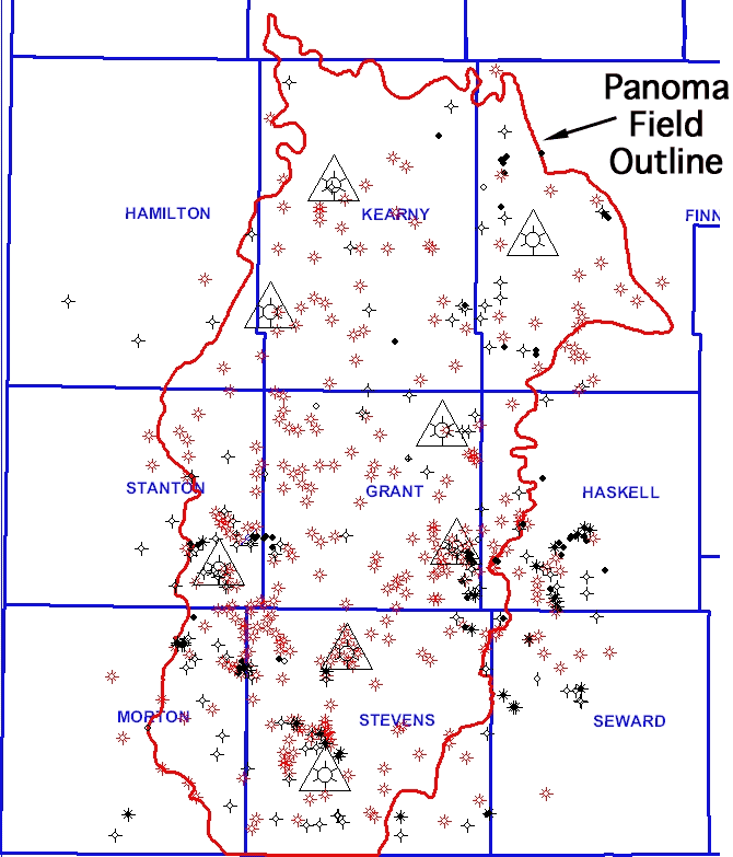 Panoma field covers 9 counties in southwest Kansas; training wells are widely distributed