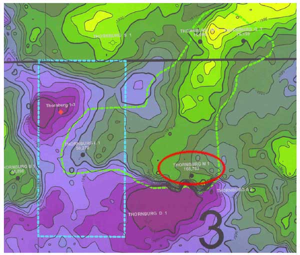 Structure interpreted from 3D seismic survey.