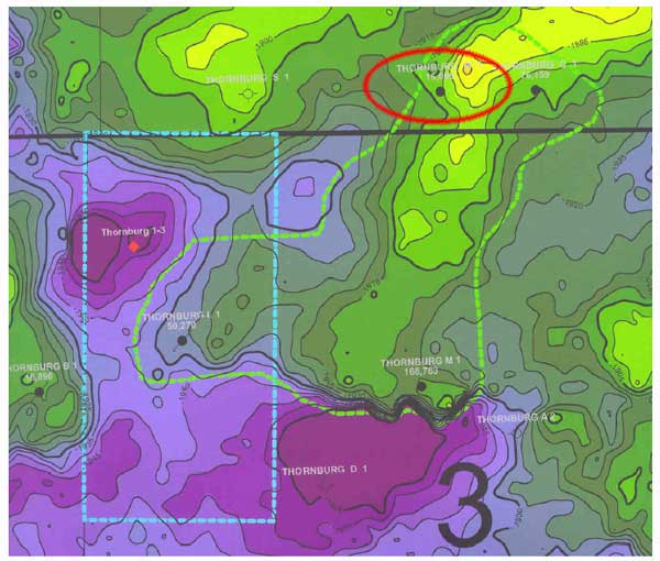 Structure interpreted from 3D seismic survey.