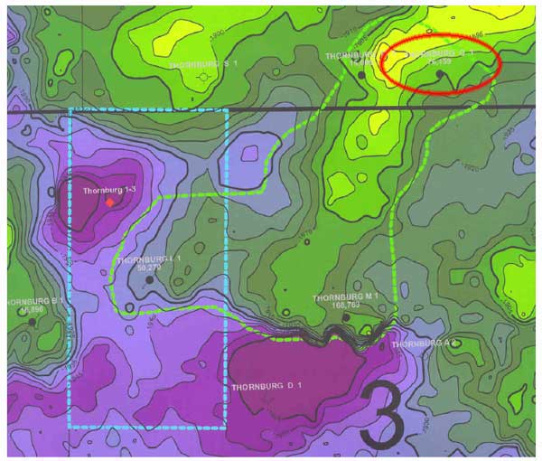 Structure interpreted from 3D seismic survey.