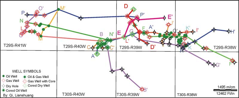 17 cross sections placed on map