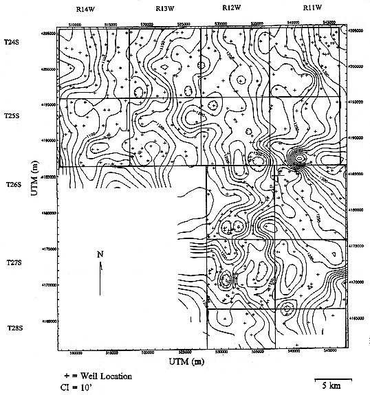Contour map of the top of the Stone Corral Formation.