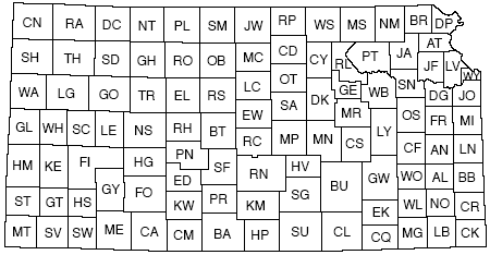 Map of Kansas showing county map status. Text links below.