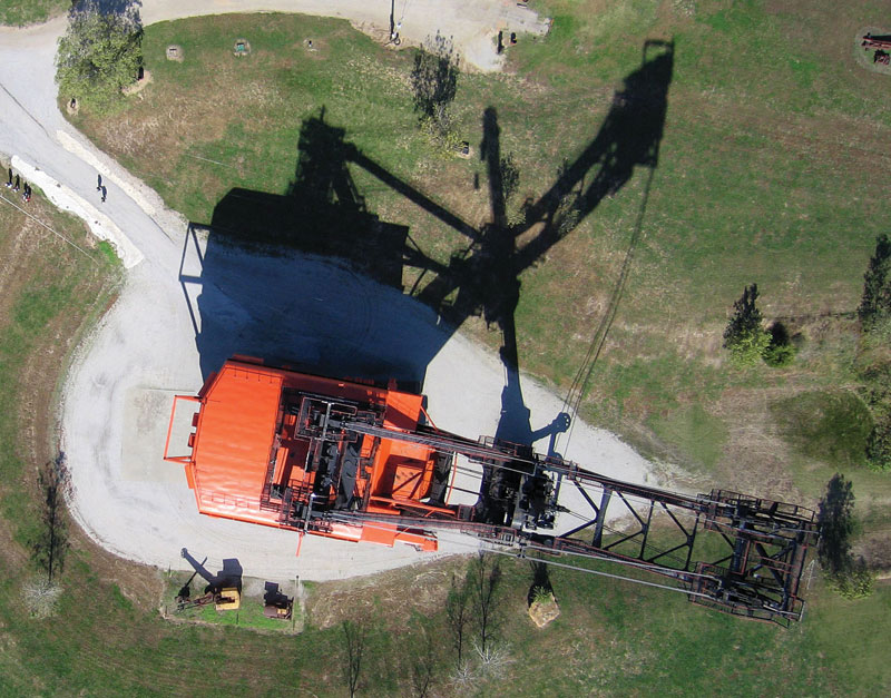 Photo from kite; Big Brutus mining shovel with smaller steam shovels nearby.