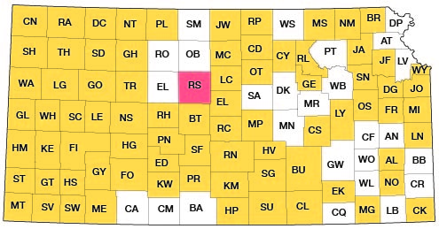 Index map of Kansas showing Russell County and other bulletins online