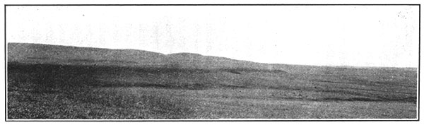 Black and white photo of bench capped by ironstone concretions in basal part of the Blue Hill shale member of the Carlile shale.