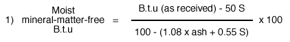 equation to calculate Moist mineral-matter-free B.t.u