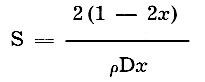 Specific surface equals (2 times 1 minus 2x) divided by (density times mean diameter times x