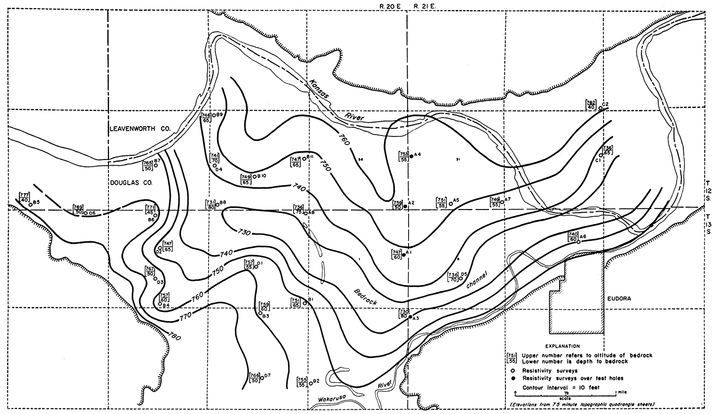 Configuration of the bedrock in the Lawrence-Eudora area.