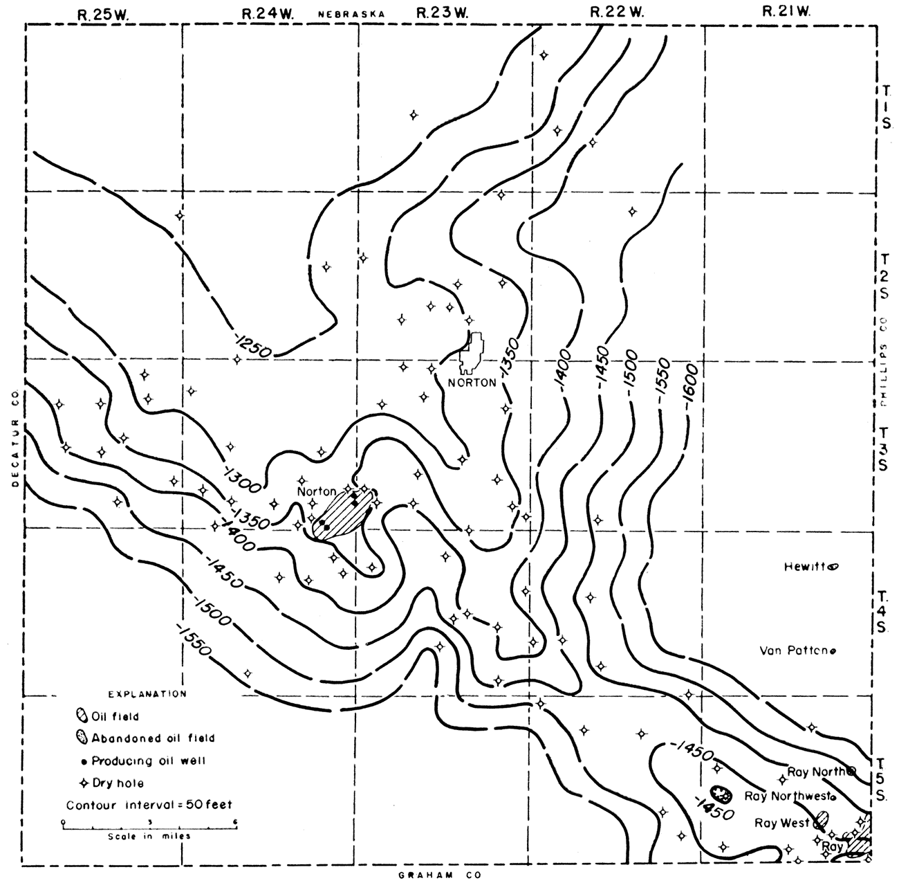 Map showing the configuration on the top of Pre-Cambrian rocks in Norton County, Kansas.